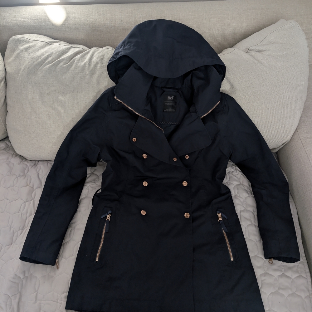 Helly Hansen Navy Double-Breasted Hooded Trench Coat
